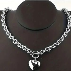 Stainless Steel Silver Solid heart necklace